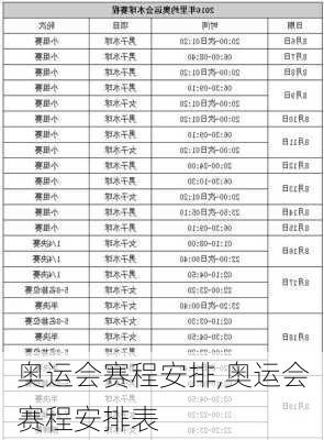 奥运会赛程安排,奥运会赛程安排表