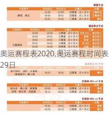 奥运赛程表2020,奥运赛程时间表29日