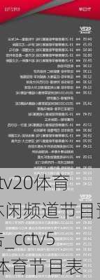 btv20体育休闲频道节目预告_cctv5t体育节目表