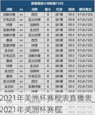 2021年美洲杯赛程表直播表_2021年美洲杯赛程