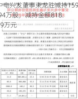 中电兴发董事束龙胜减持159.94万股，减持金额818.89万元