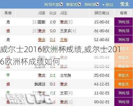 威尔士2016欧洲杯成绩,威尔士2016欧洲杯成绩如何