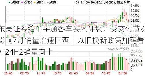 东吴证券给予宇通客车买入评级，受交付节奏影响7月销量增速回落，以旧换新政策加码看好24H2销量向上