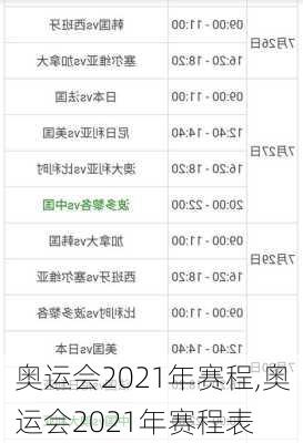 奥运会2021年赛程,奥运会2021年赛程表