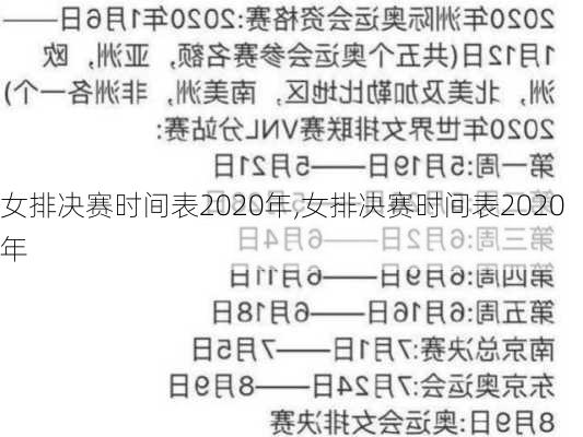 女排决赛时间表2020年,女排决赛时间表2020年