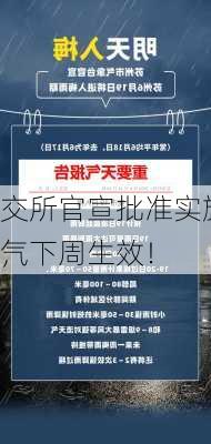 
交所官宣批准实施恶劣天气
，下周生效！