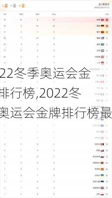 2022冬季奥运会金牌排行榜,2022冬季奥运会金牌排行榜最新