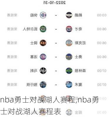 nba勇士对战湖人赛程,nba勇士对战湖人赛程表